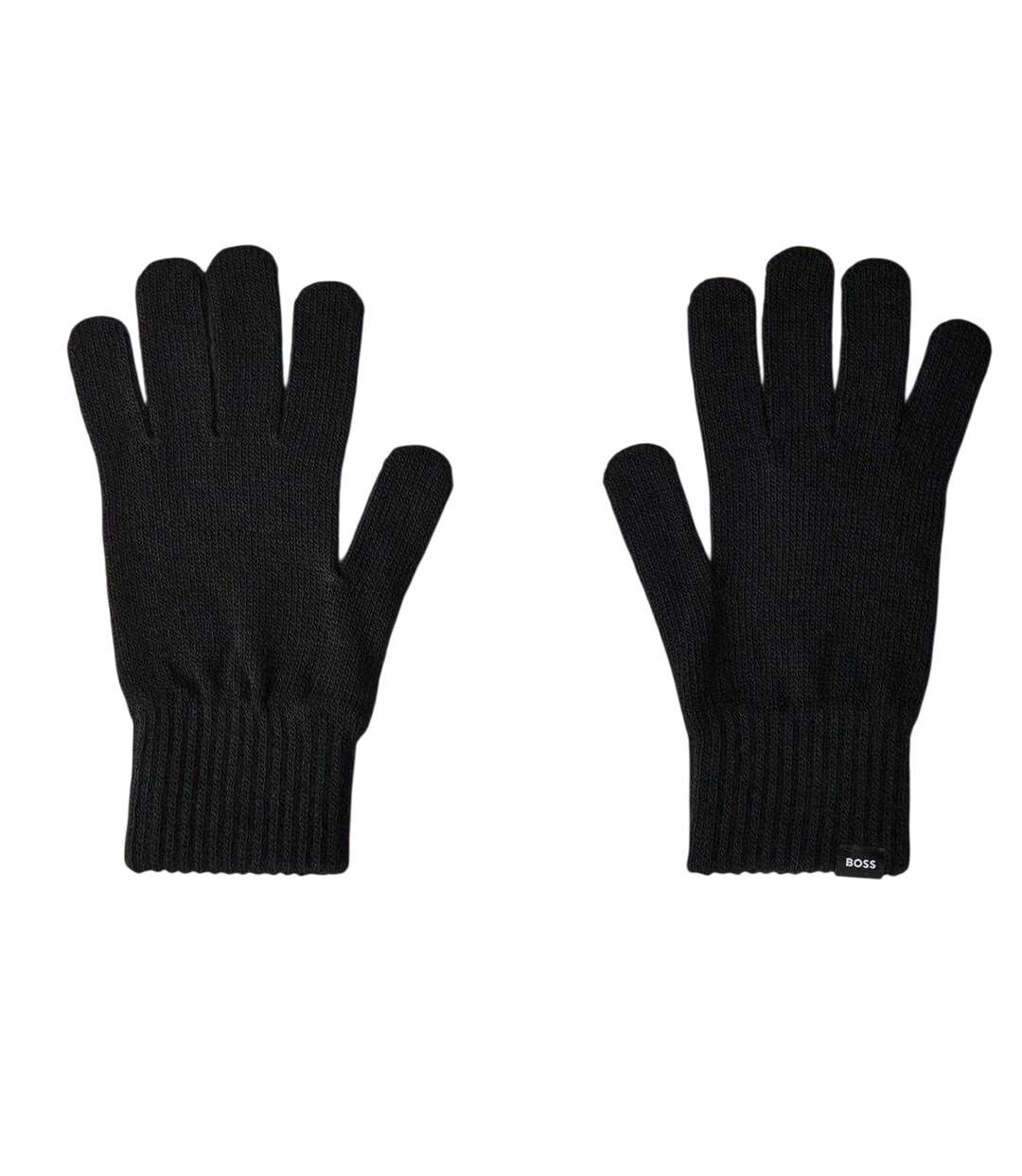 Ribbed Wool Logo Gloves Black Boss-1