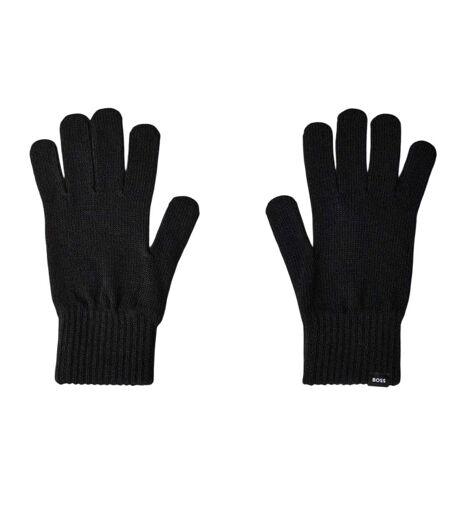 Ribbed Wool Logo Gloves Black Boss