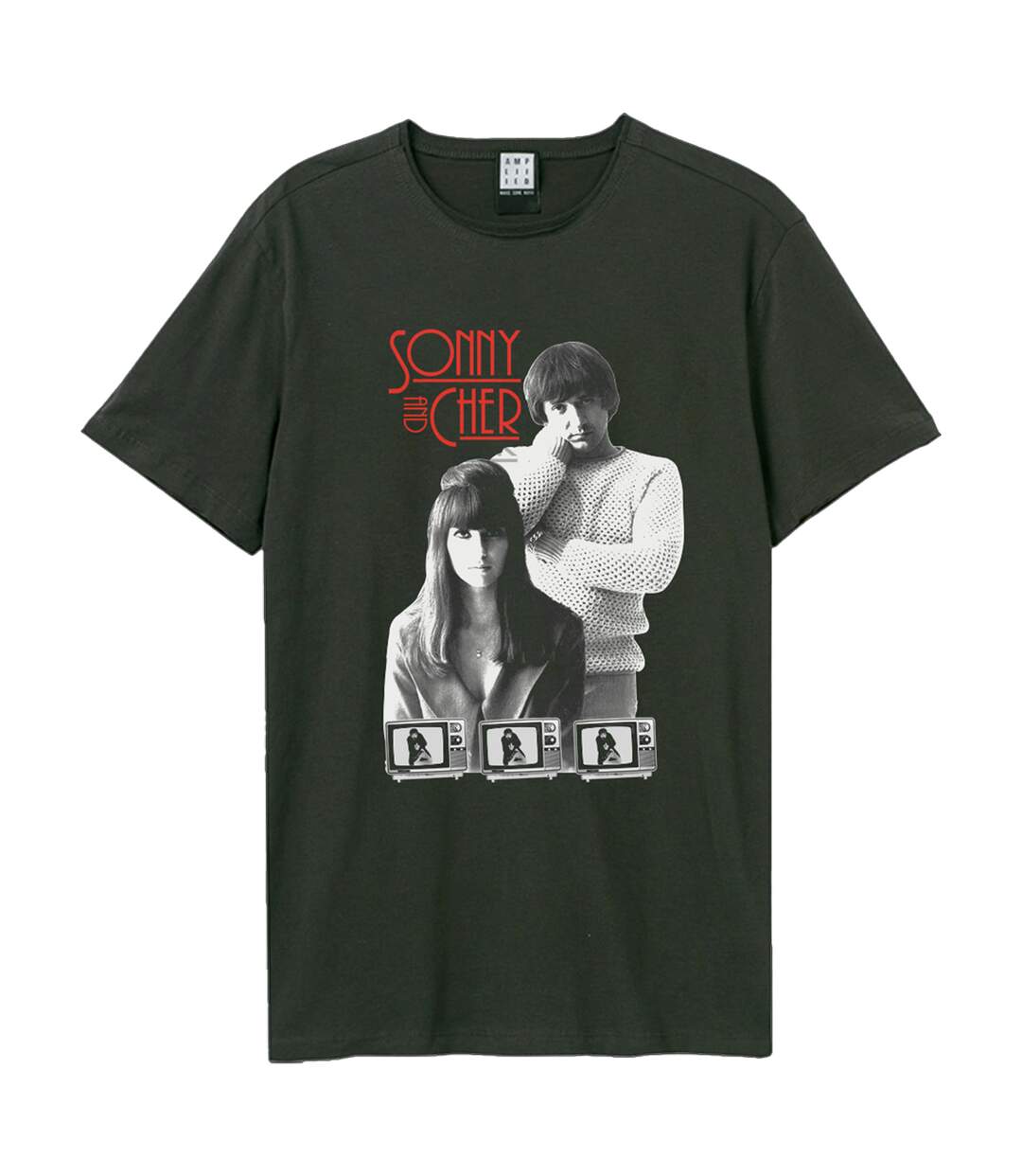 Unisex Adult Mod Tv Heritage Sonny And Cher T-shirt Charcoal Amplified-1