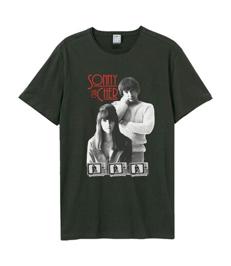 Unisex Adult Mod Tv Heritage Sonny And Cher T-shirt Charcoal Amplified