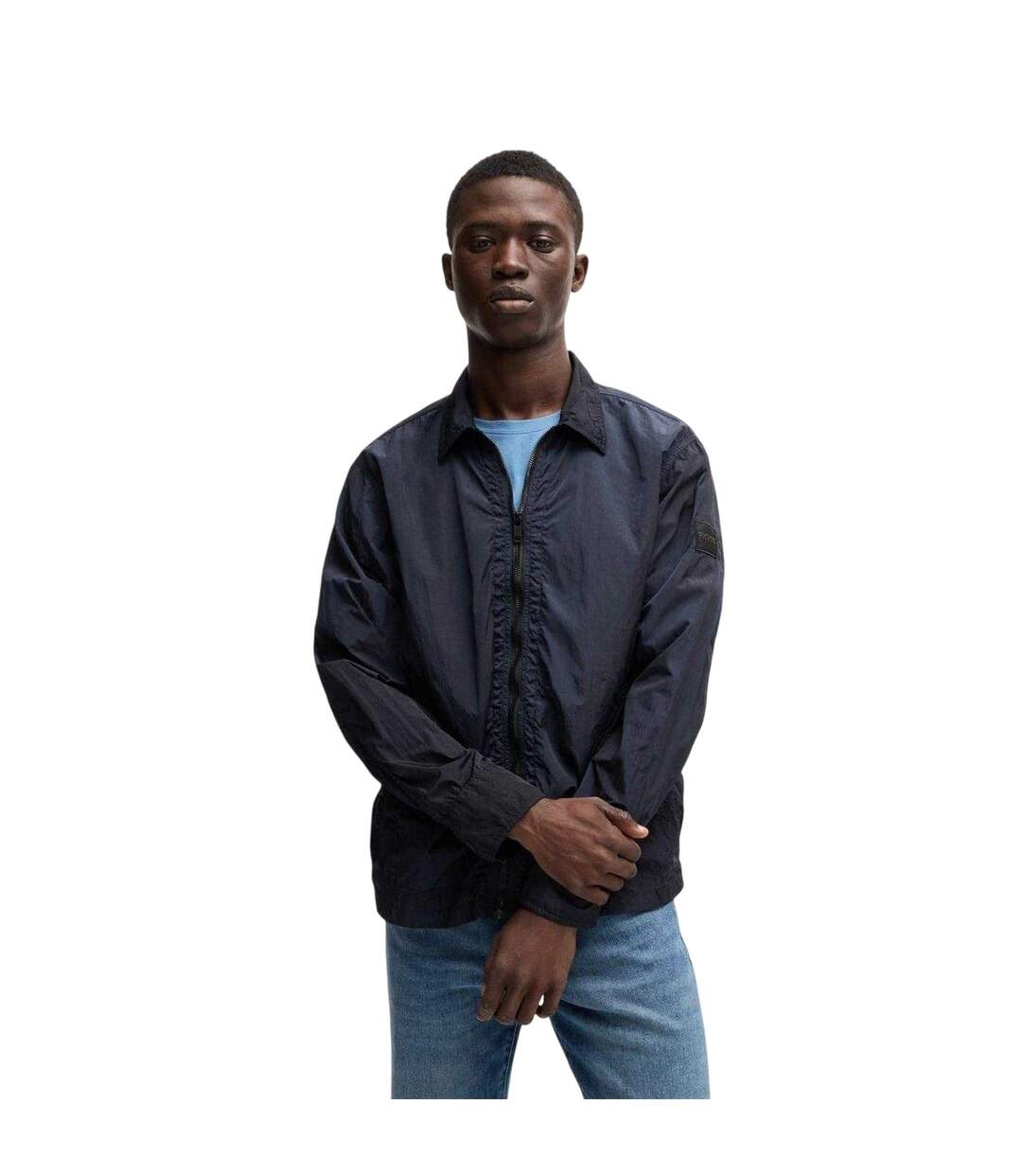 Mens Leejay 1 Plain Lightweight Casual Jacket Dark Blue Boss-2