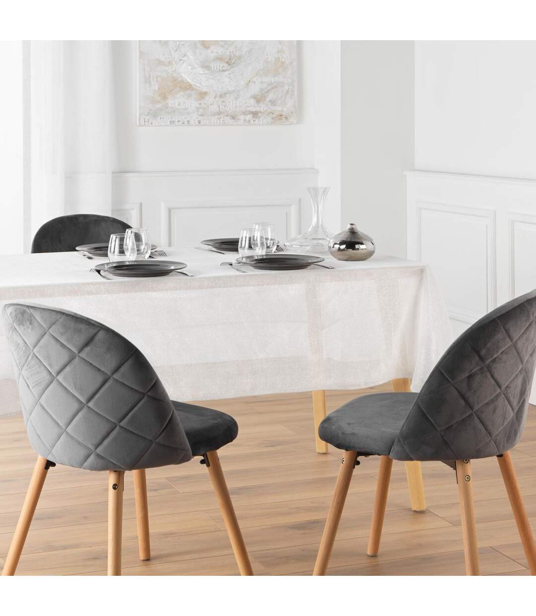 Nappe Uni Métallisé Strass 140x300cm Argent-4