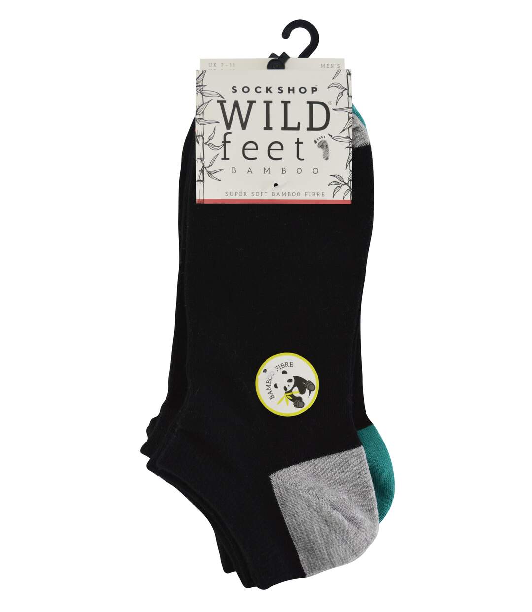 Wild Feet - 5 Pk Mens Bamboo Trainer Socks | Heel & Toe-2