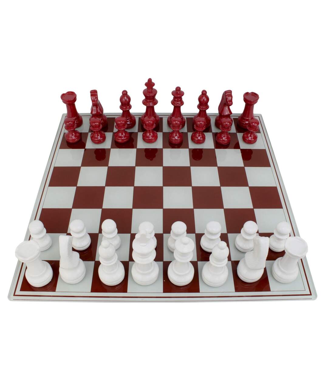 Jeu d'Échec en Verre Board 61cm Rouge & Blanc-4
