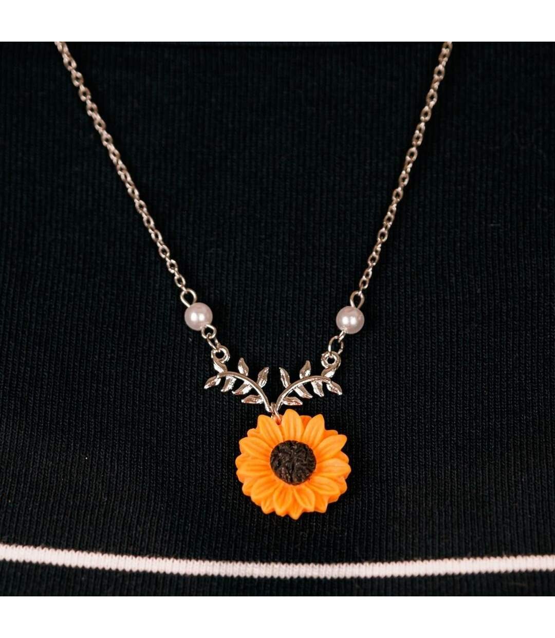 Sunflower Charm Pearl Daisy Flower Summer Beach Pendant Necklace-2