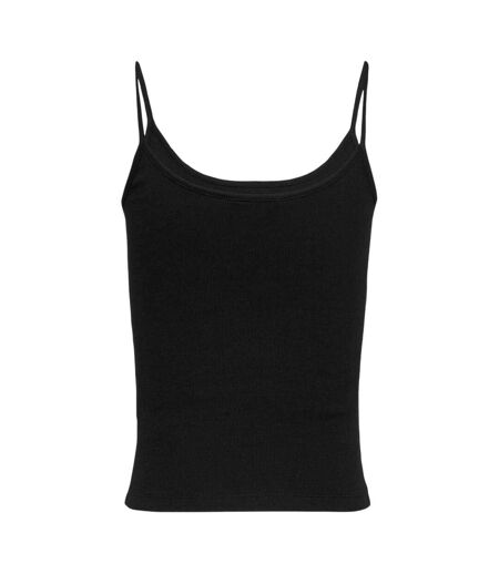 Womens/ladies Script Cotton Blend Spaghetti Strap Slim Vest Top Black Tommy Jeans