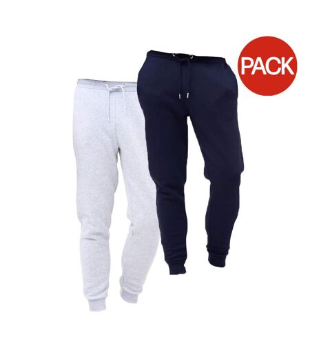Pack Of 2  Mens Cotton Blend Slim Jogging Bottoms  Navy Grey Marl Keanu