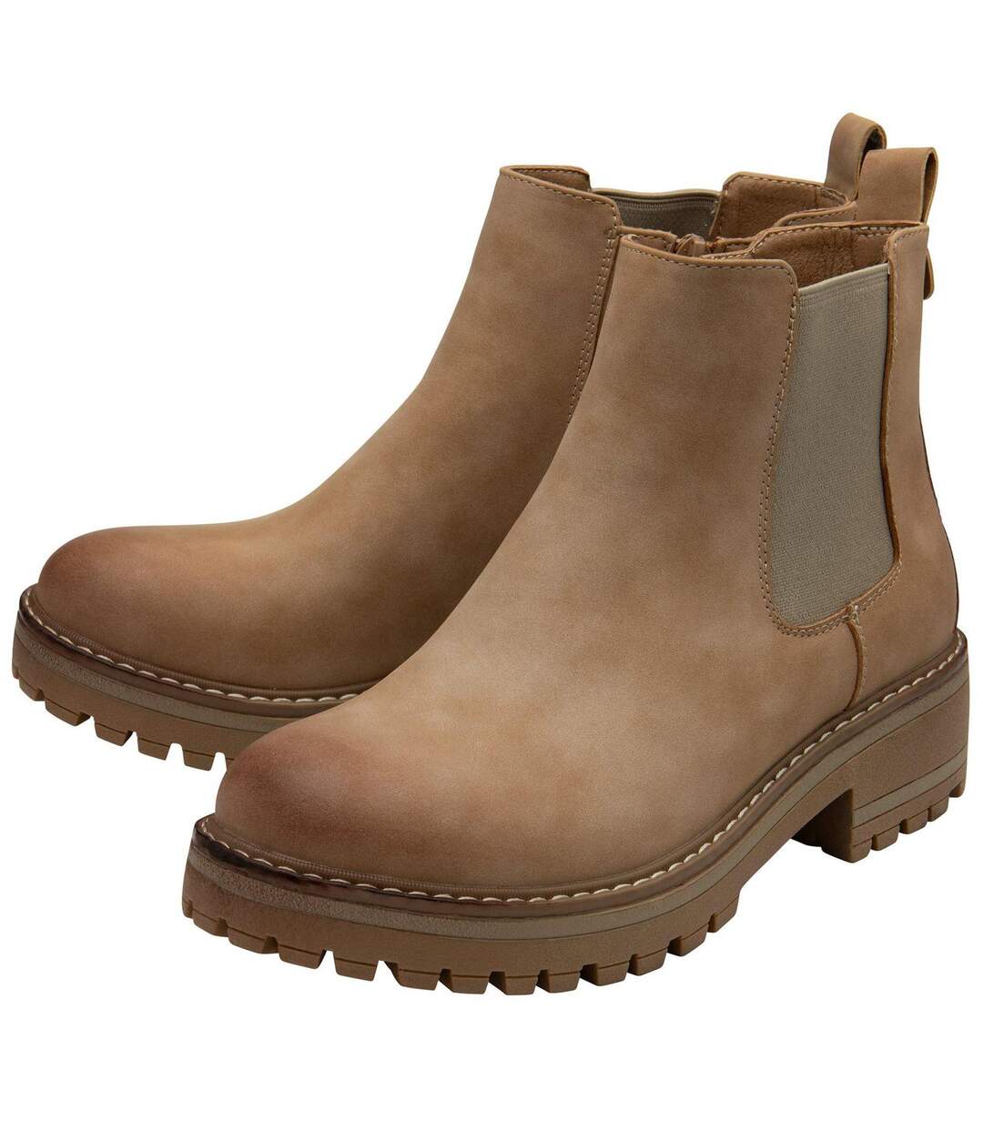 Womens/ladies Lottie Block Heel Chelsea Boots Taupe Lotus Shoes-3