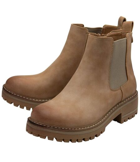 Womens/ladies Lottie Block Heel Chelsea Boots Taupe Lotus Shoes