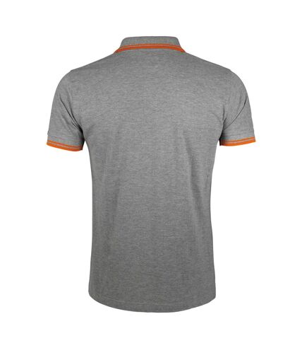 SOLS Mens Pasadena Tipped Short Sleeve Pique Polo Shirt (Grey Marl/Orange)