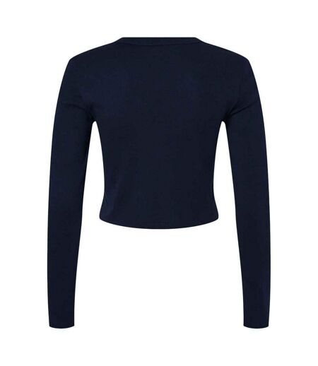 Womens/ladies micro-rib long-sleeved t-shirt solid navy Bella + Canvas