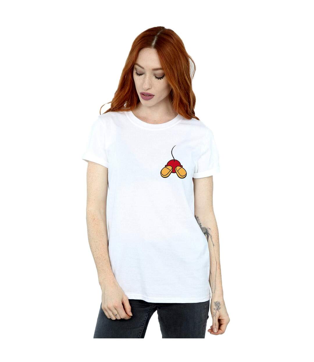 Disney T-shirt boyfriend en coton pour femmes/femmes Mickey Mouse à l'arrière de la poitrine (Blanc) - UTBI37328-2