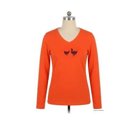 Tee-shirt MAYFLOWER NAPOLI1 orange à sérigraphie poule : confort et peps animalier