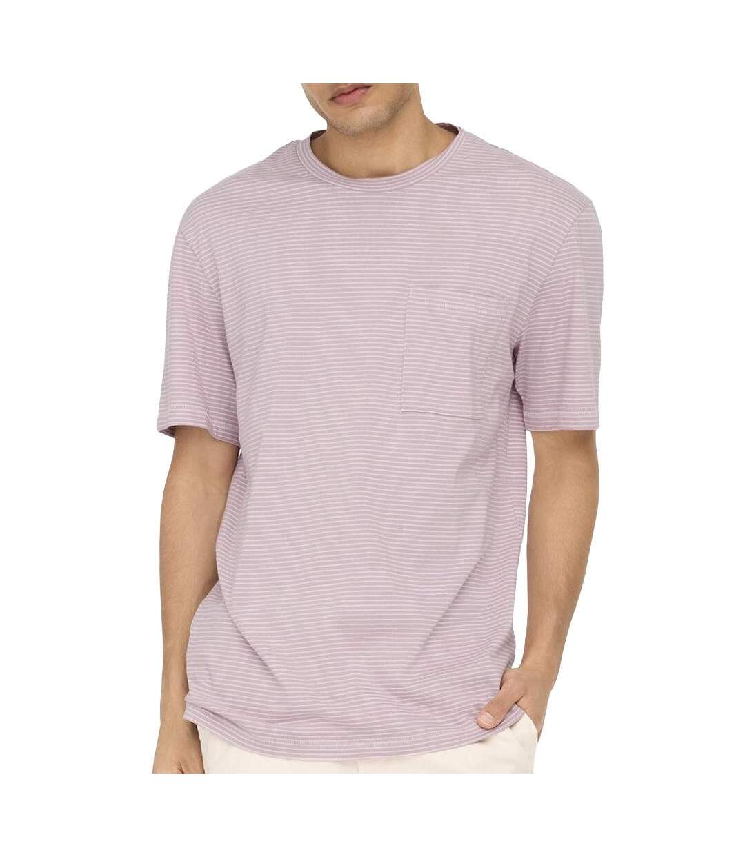 T-shirt mauve/blanc homme only & sons onsbale-1