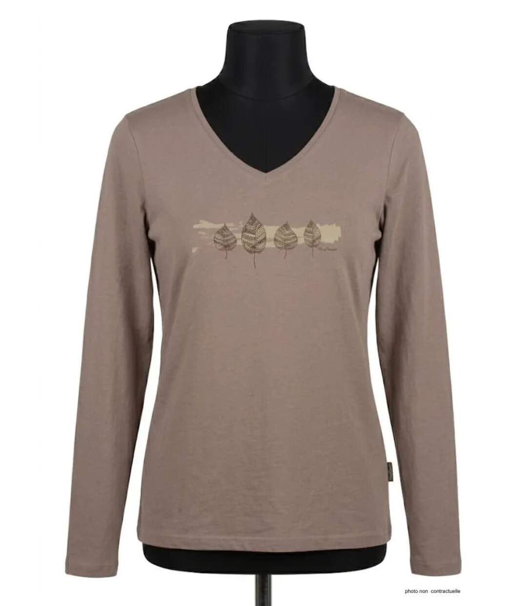 Mayflower NERVAL5 : Tee-shirt femme manches longues beige en coton avec petit col V-3