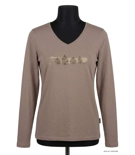 Mayflower NERVAL5 : Tee-shirt femme manches longues beige en coton avec petit col V