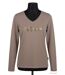 Mayflower NERVAL5 : Tee-shirt femme manches longues beige en coton avec petit col V-3