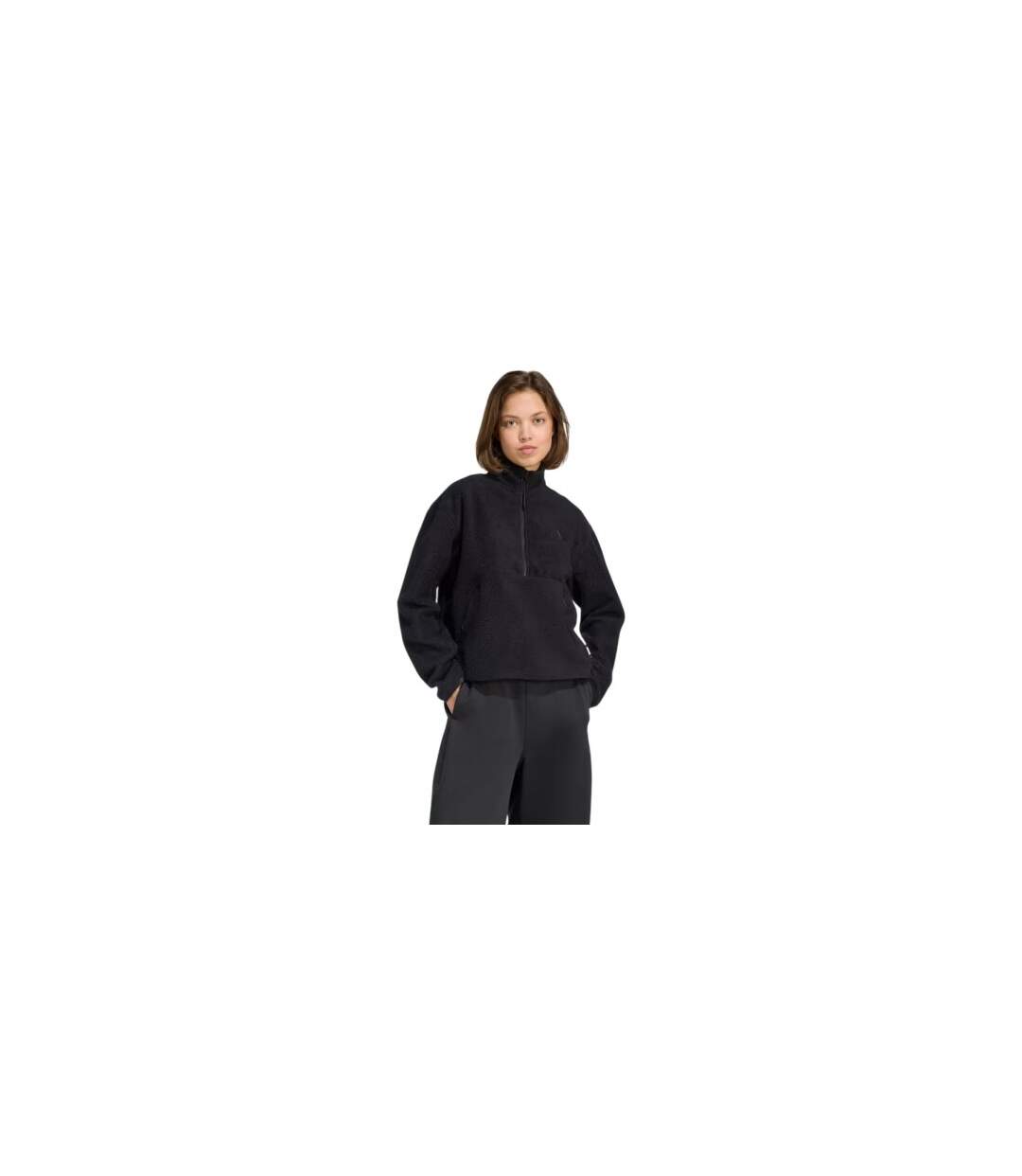 Womens/ladies Embroidered Logo Half Zip Long-sleeved Sweatshirt Black Adidas-1