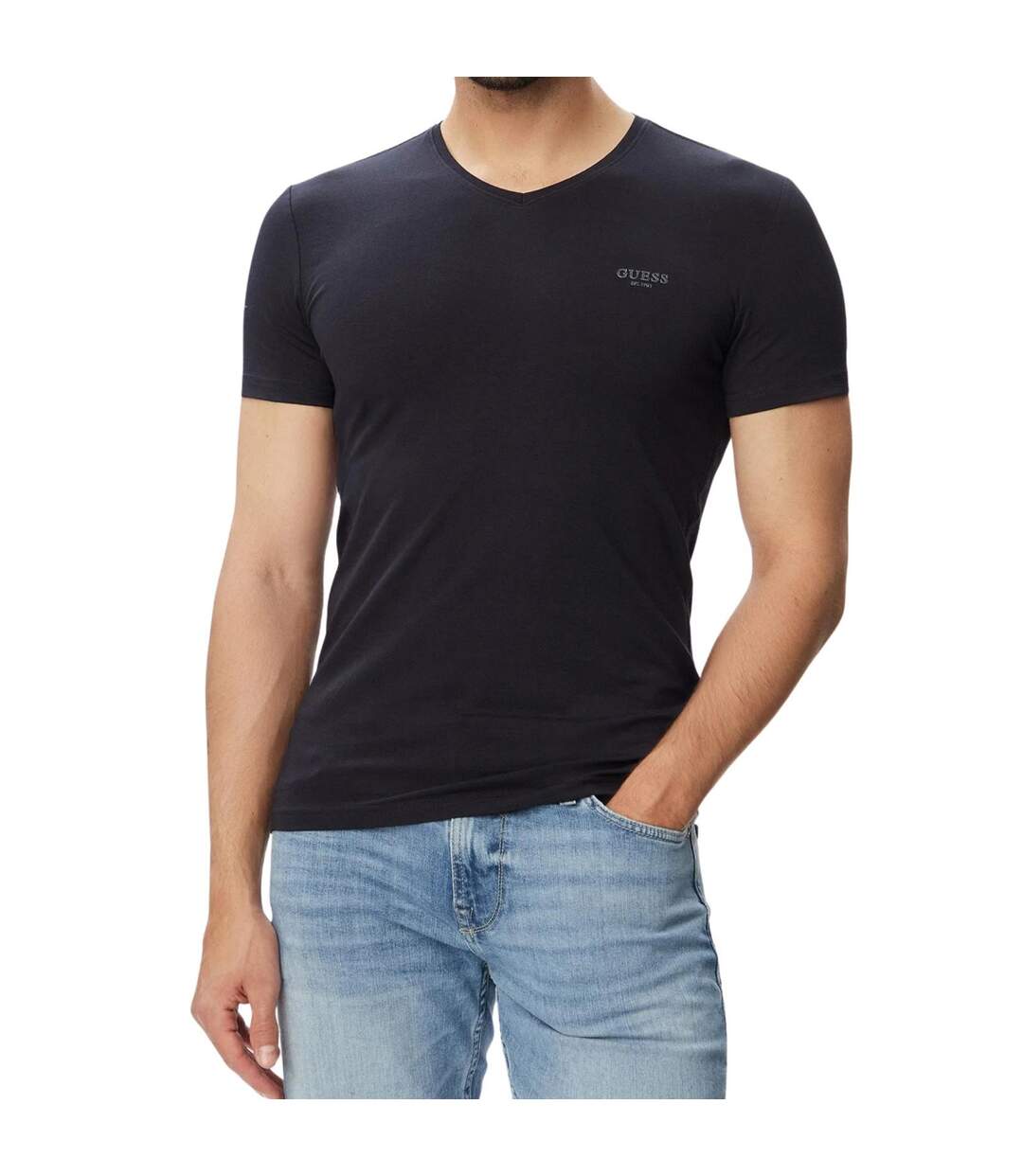 Mens Cotton Extra-slim T-shirt Navy Blue Guess-1