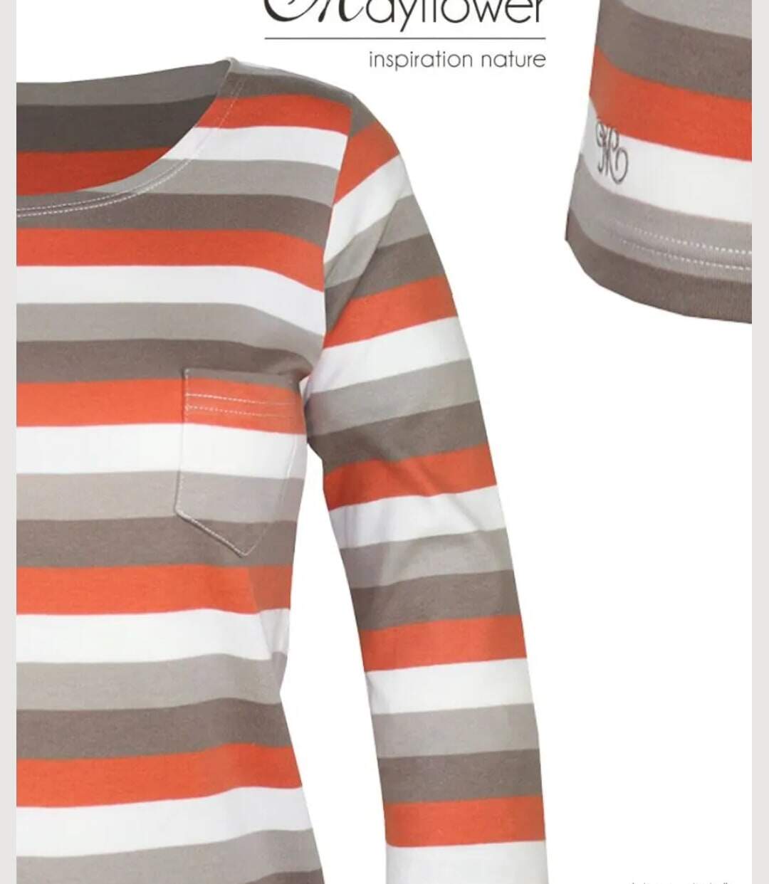 MAYFLOWER DIXIE1 - Tee-shirt manches 3/4 en coton rib : rayures crème, beige, taupe et orange-4