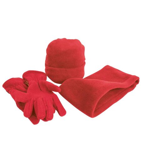 Result Unisex Active Fleece Anti-Pill Winter Hat, Gloves & Neckwarmer Set (Red)