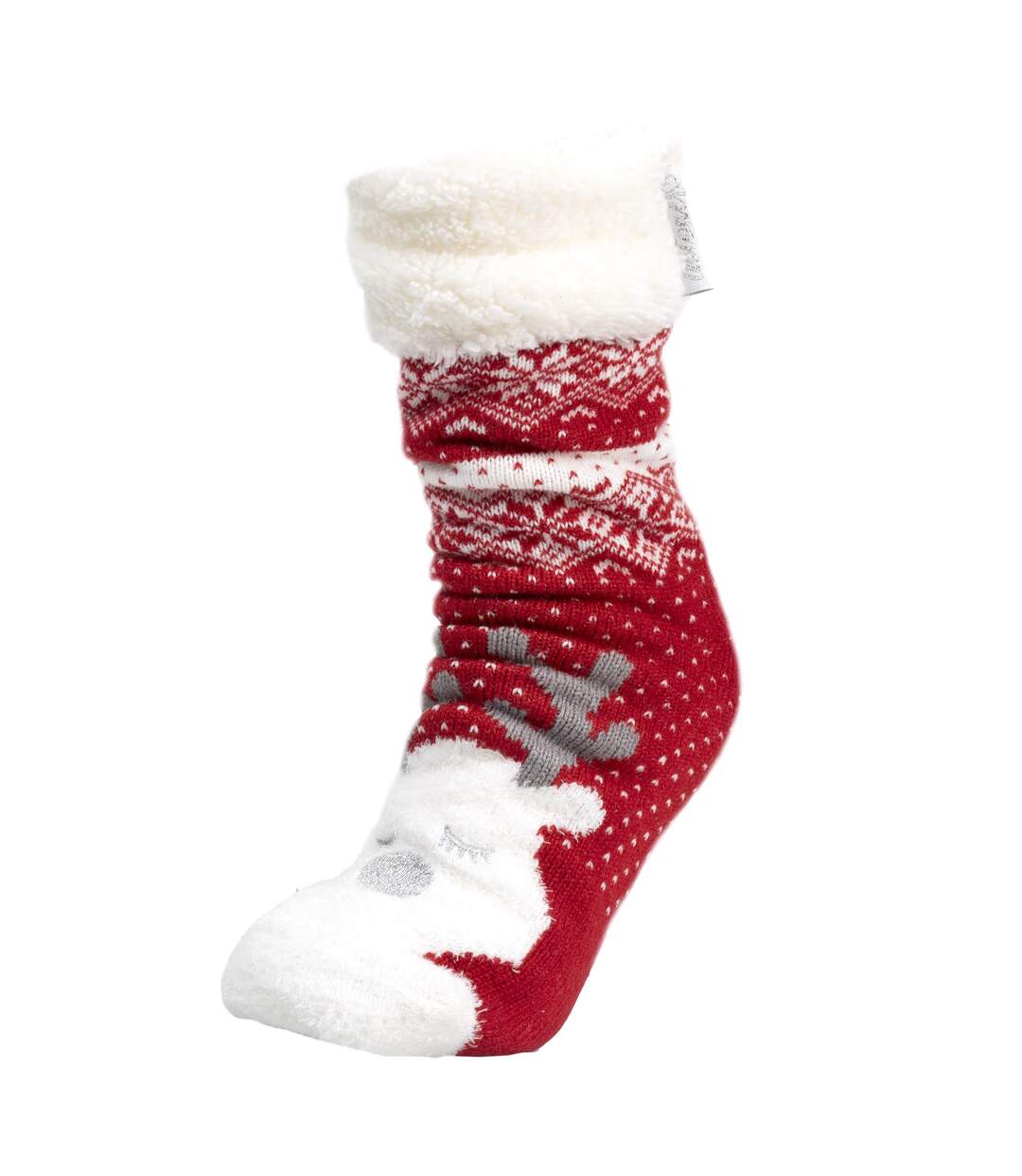 Isotoner Chaussettes d'intérieur femme en maille, doublé sherpa, antidérapante-1