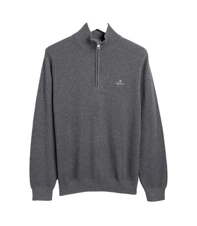 Mens Cotton Pique Half Zip Sweater Top Grey Marl Gant