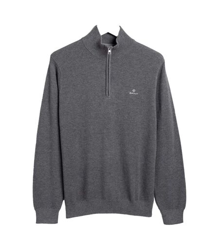 Mens Cotton Pique Half Zip Sweater Top Grey Marl Gant