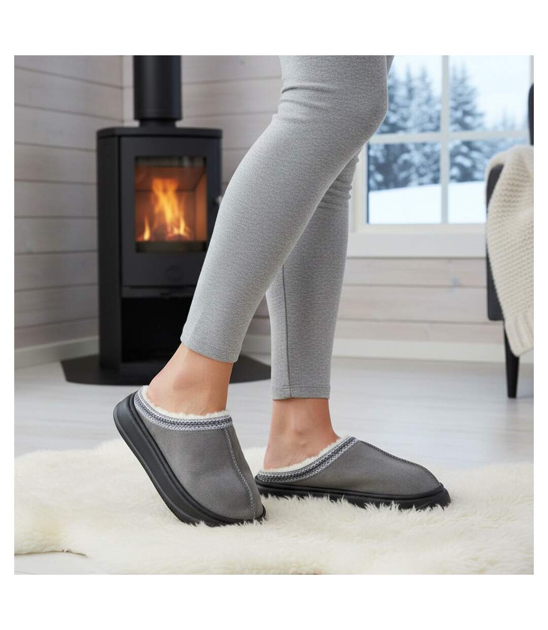 OZABI Mules Femme Style Scandinave, Intérieur Fourré, Semelle Antidérapante-2