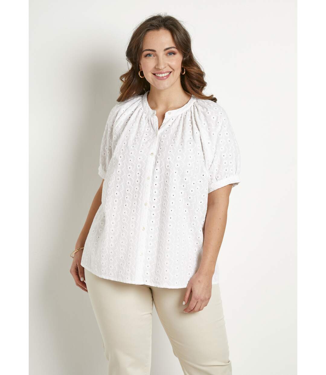 Chemisier ample coton brodé sans col-1