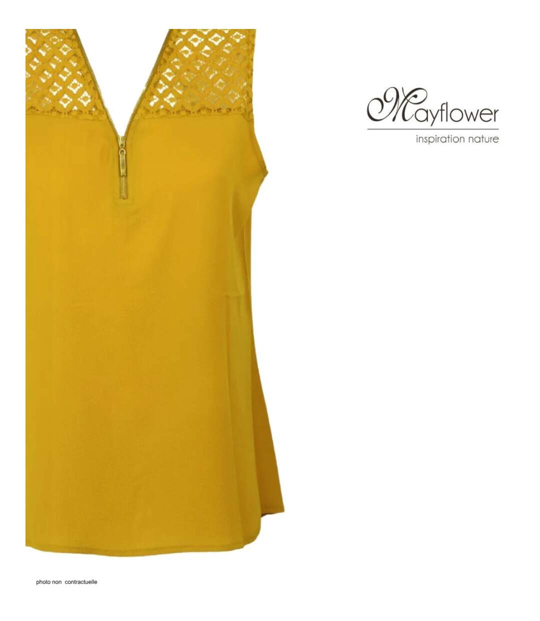 Top sans manches jaune MAYFLOWER CHF3053A en crêpe fluide avec détails dentelle-4