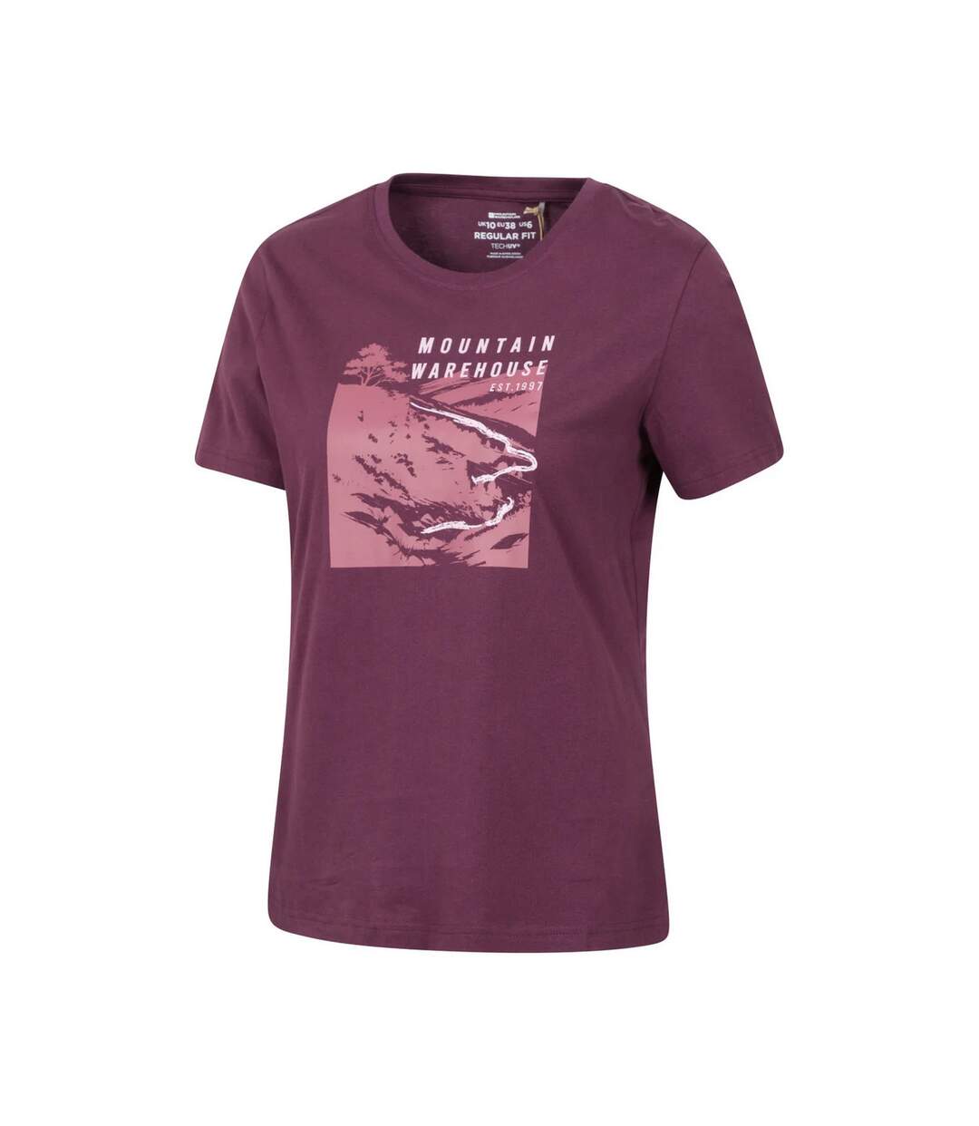 Womens/ladies Winding Trek Printed T-shirt Burgundy Mountain Warehouse-3