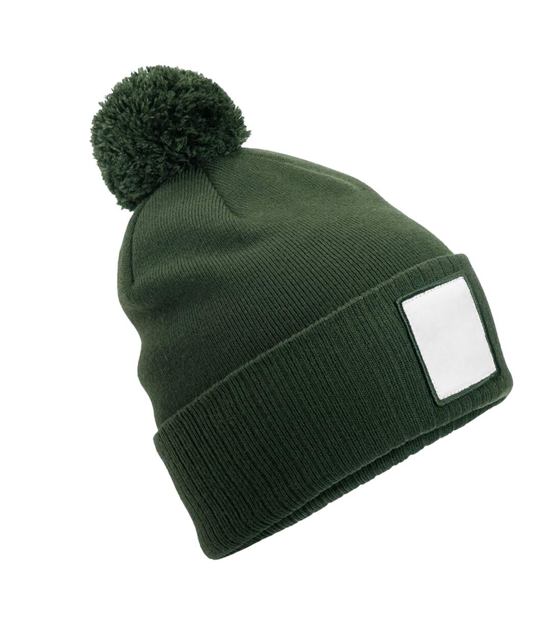 Bonnet Motif/style Pompon Vert Olive Blanc Beechfield-1