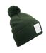 Bonnet Motif/style Pompon Vert Olive Blanc Beechfield-1