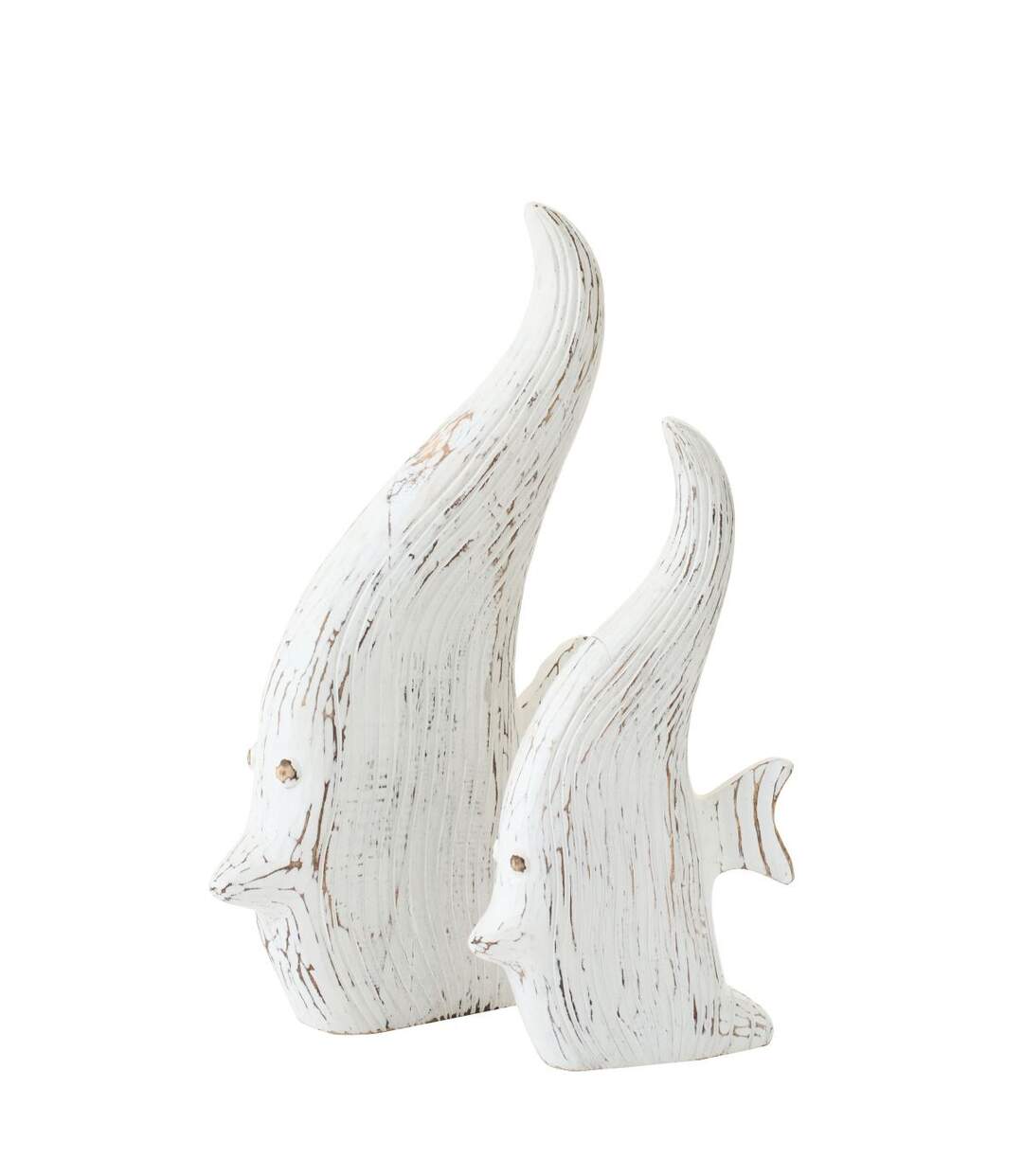 Statuette Déco en Bois Poisson Antique 38cm Blanc-2