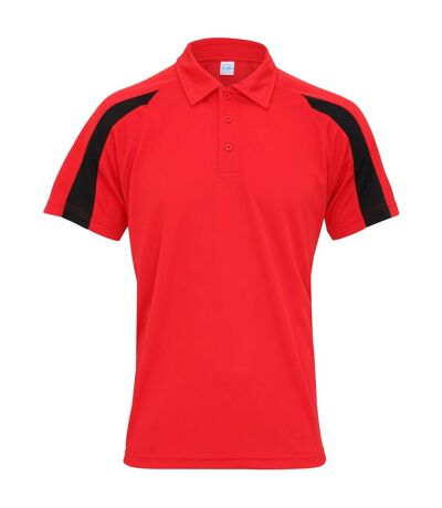 AWDis Just Cool Mens Short Sleeve Contrast Panel Polo Shirt (Fire Red/Jet Black)