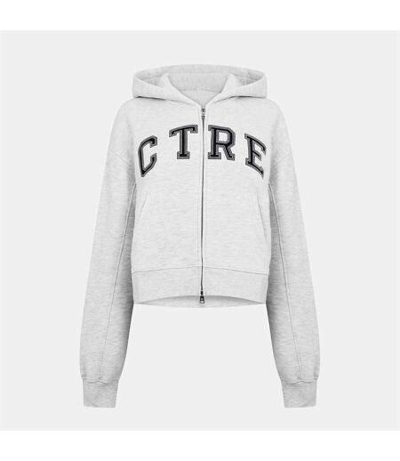 Womens/ladies Applique Logo Cotton Full Zip Hoodie Grey Couture