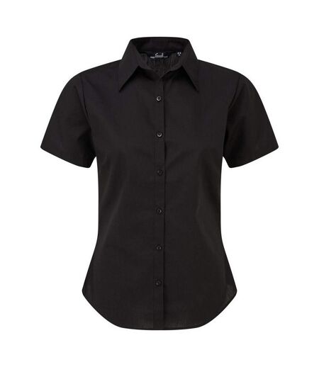 Short Sleeve Poplin Blouse / Plain Work Shirt Black Premier