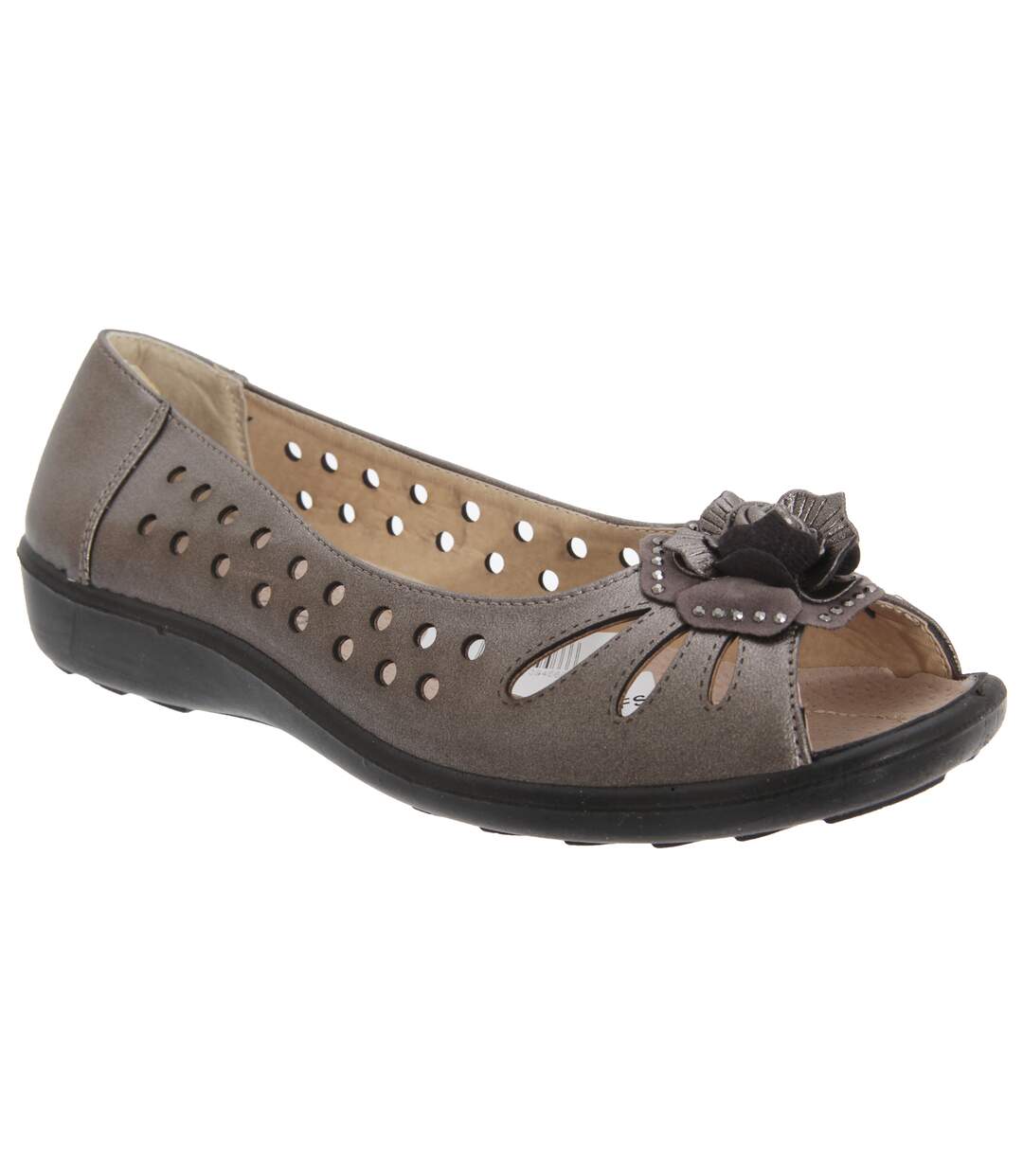 Boulevard Womens/Ladies Punched Open Toe Flower Casual Shoes (Pewter) - UTDF445-1