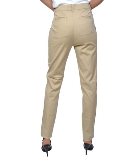Pantalon femme de couleur beige - Coupe slim et taille haute