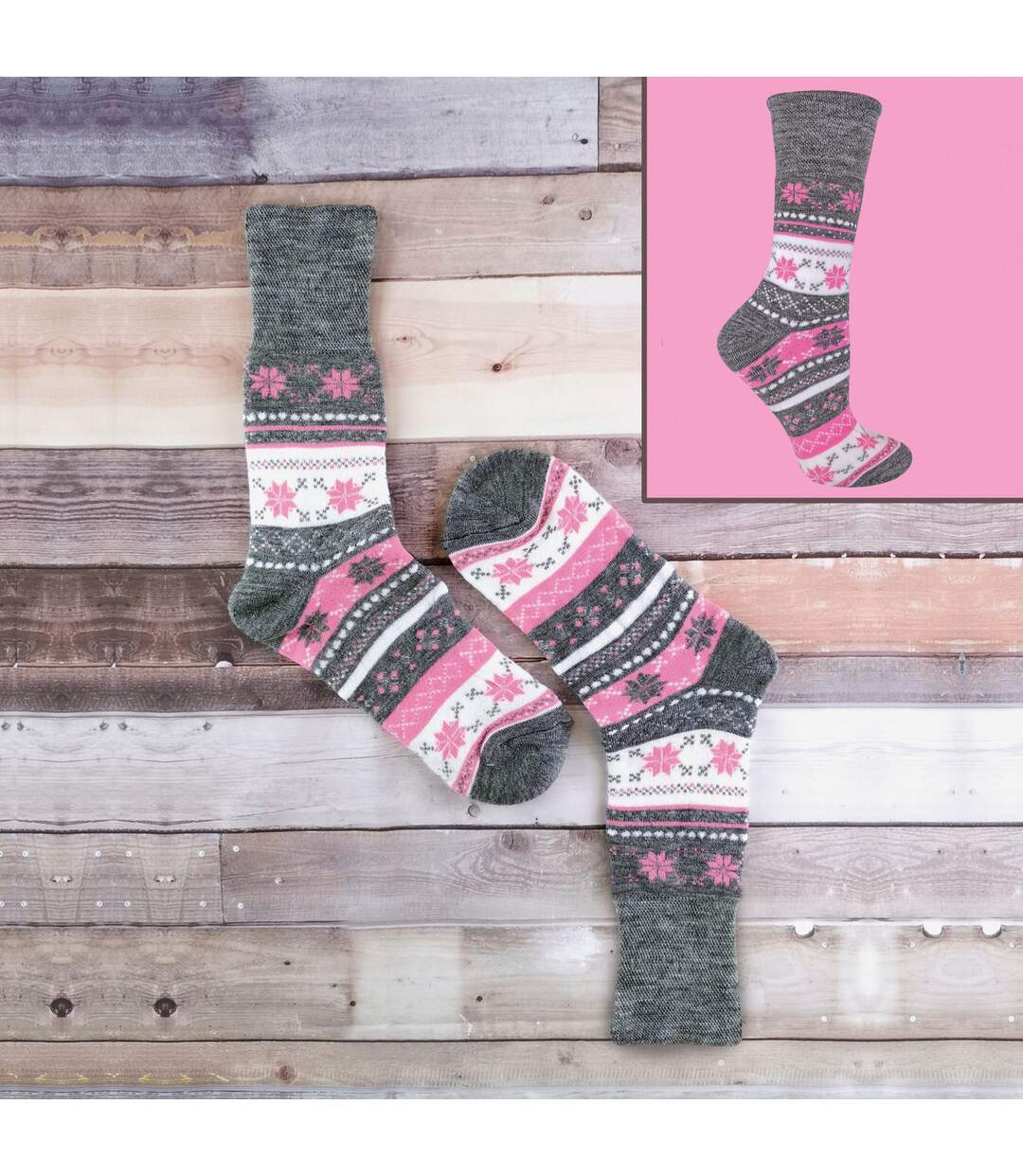 3 Pack Ladies Warm Fairisle Thermal Diabetic Socks for Winter-5