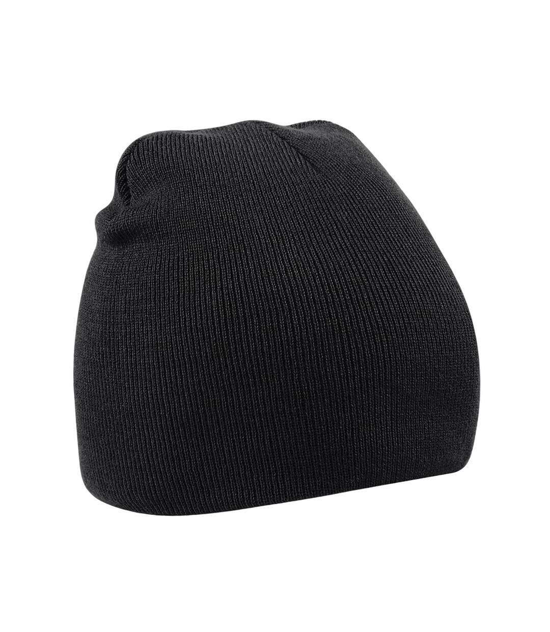 Plain basic knitted winter beanie hat black Beechfield-1