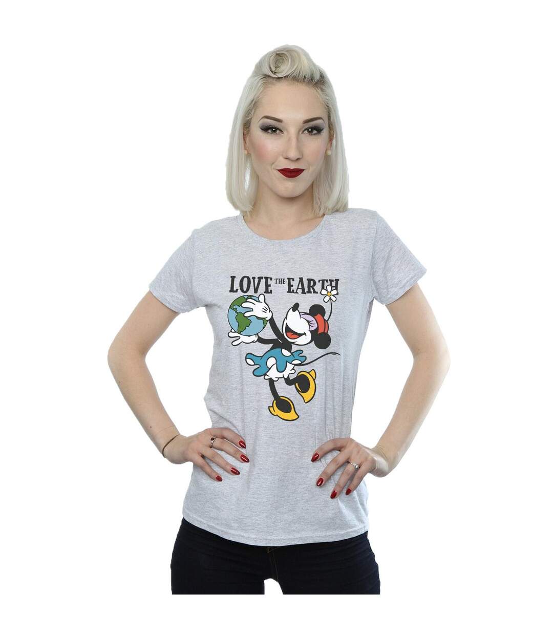 Disney T-shirt en coton Mickey Mouse Love The Earth Femme/Ladies (Gris sportif) - UTBI48707-2