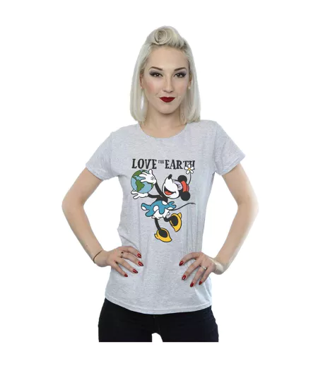 Disney T-shirt en coton Mickey Mouse Love The Earth Femme/Ladies (Gris sportif) - UTBI48707