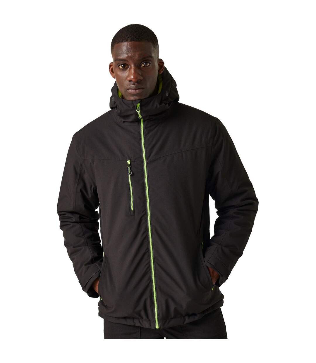 Mens Insulated Waterproof Jacket Black Lime Green Regatta Professional-1