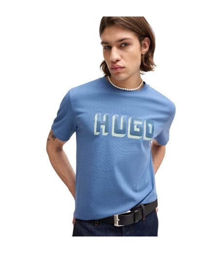 Mens Logo Printed Cotton Jersey T-shirt Blue Hugo