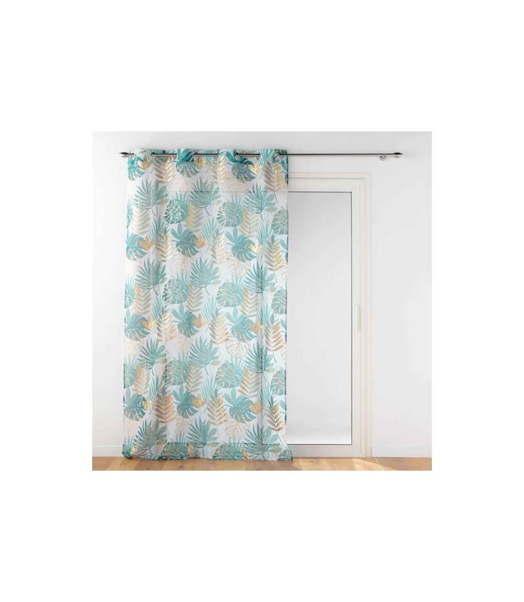 Rideau Voilage à Œillets Ornella 140x240cm Blanc & Émeraude-1