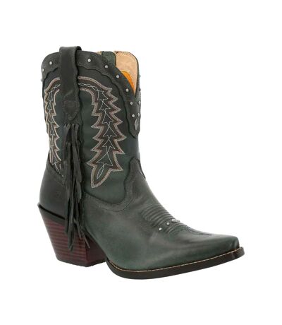 Womens/ladies Crush Full Grain Leather Ankle Western Boots Saddle Brown Denim Blue Durango