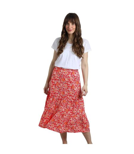 Womens/ladies cassis printed tiered midi skirt tango red Weird Fish