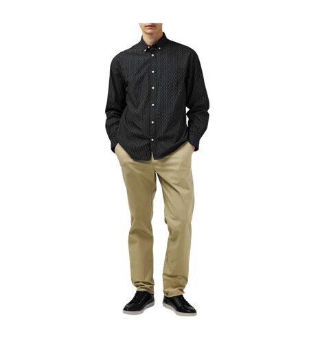 Mens Patterned Poplin Long-sleeved Shirt Black Fabric